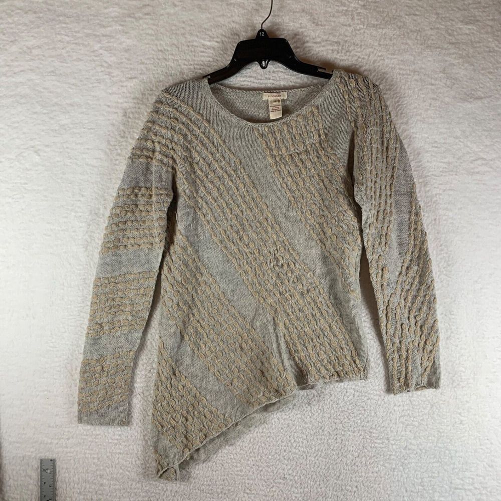 Sundance Women's Long Sleeve Lambswool Blend Asymmetric Hem Gray Sweater Size S‎